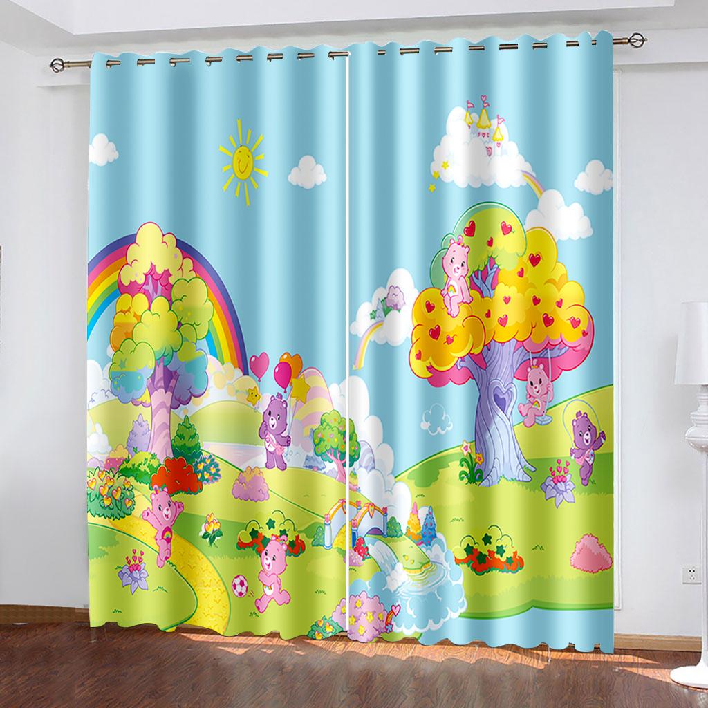 2Pcs Customized Animated Cartoon Small Fresh 3D Printing Curtains, Decorative Curtains For Bedroom, Living Room And Office