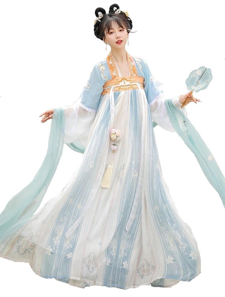 

[Hosaku Co., Ltd.] Women s Ancient Chinese Tang Dynasty Hanfu Costume, Cosplay, Photoshoot Costume, Classic Beauty Outfit, Halloween, Stage Performanc