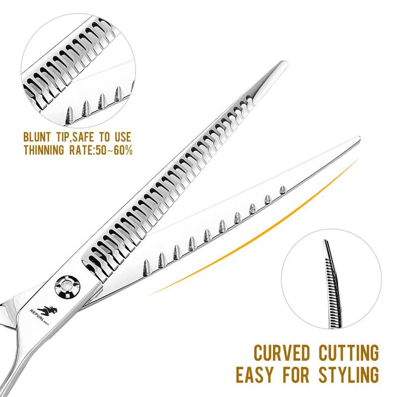 7.5 Inch Curved Pet Grooming Thinning Shears With Natural Teeth Professional Dog Cat Hair Trimming Layering
