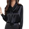 New Loose Long Sleeve Tie Office Women's Blouse 2026 Spring Fashion Casual Simple Shirt Chic V Neck Solid Color Elegant Lady Top Clothes