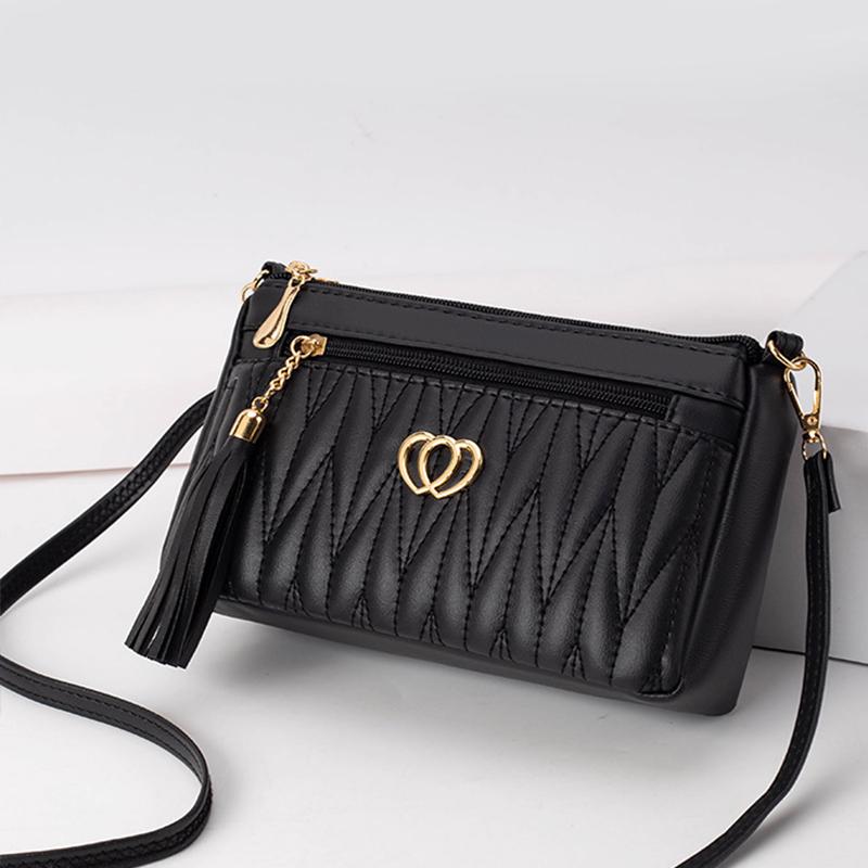 PU Leather Crossbody Bags Zipper Fashion Shoulder Bag for Women Large Capacity Tassel Thread Small Purse and Handbags