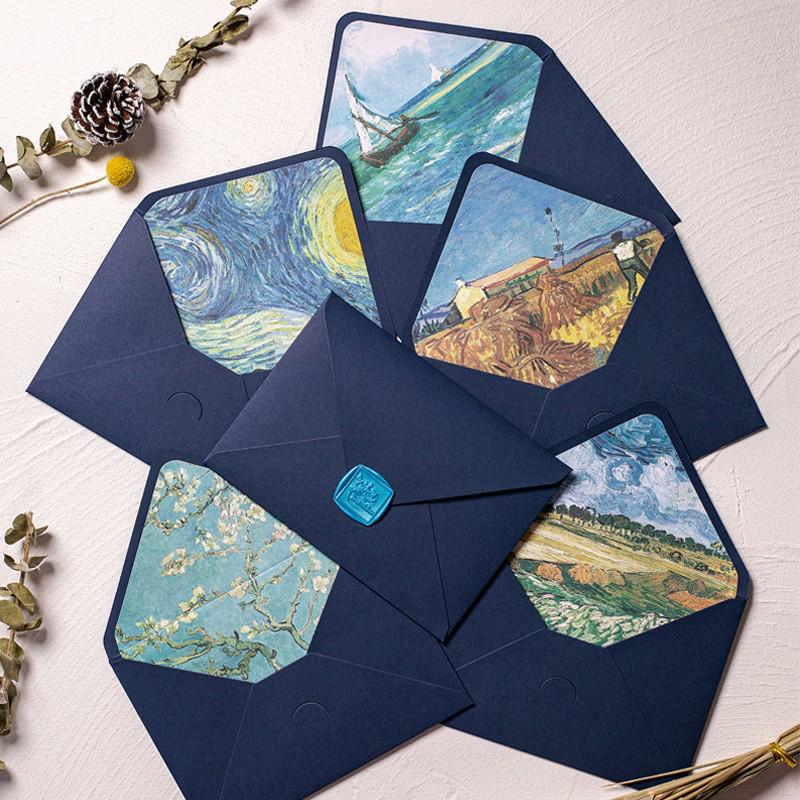 

Van Gogh Blue Romantic Lined Envelope with Gold-Stamped Logo Invitation Postcard