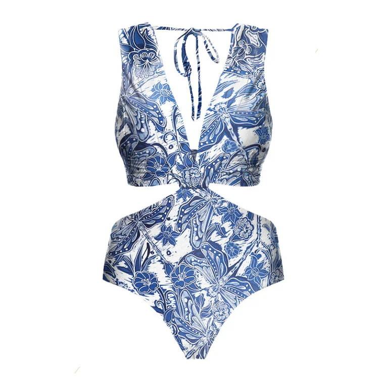 Large Size New One-piece Swimsuit Women Fat MM Sexy Swimsuit Set Mesh Printed Skirt