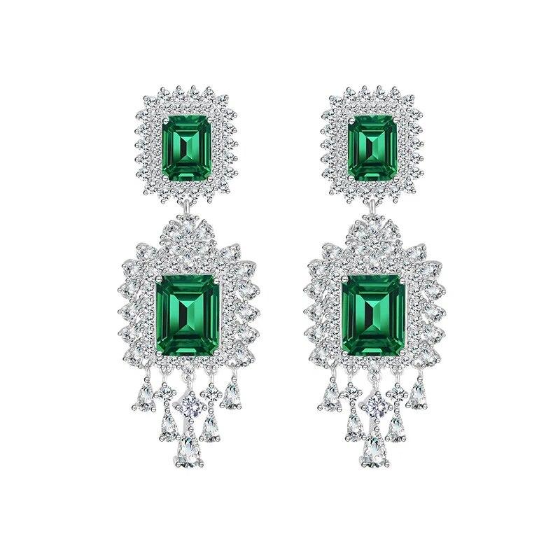 

Серьги из стерлингового серебра 100% 925 7 карат с изумрудом для женщин, модные серьги с высокоуглеродистыми бриллиантами, изящные ювелирные изделия, подарок