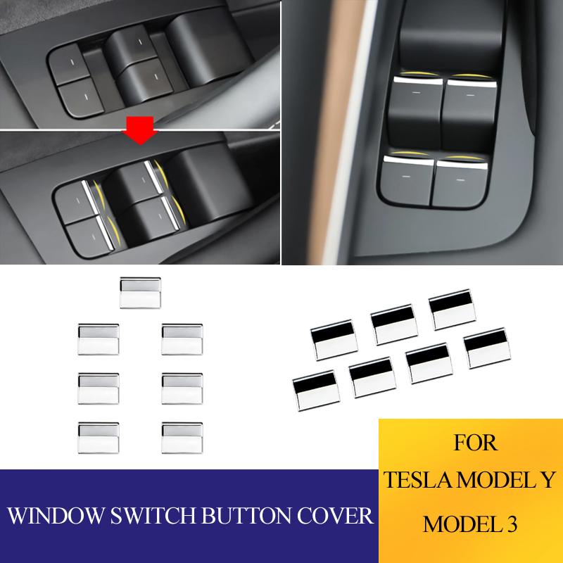 7pcs Car Window Switch Button Cover for Tesla Model Y/3/3+ Highland 2026-2026 Window Lift Button Patch Trim Car Accessories