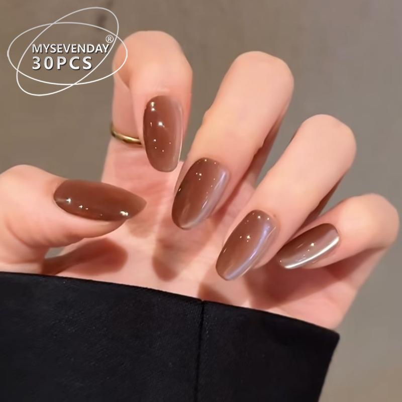 

Trendy Jujube Red Cat Eye High-End Autumn/Winter Wearable Nail Art Prefabricated Nails#30 pieces/board