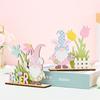 Colorful Wooden Easter Ornament Dwarf Rabbit Flower Element Portable Beautiful Eye-catching Table Decoration for Easter Party