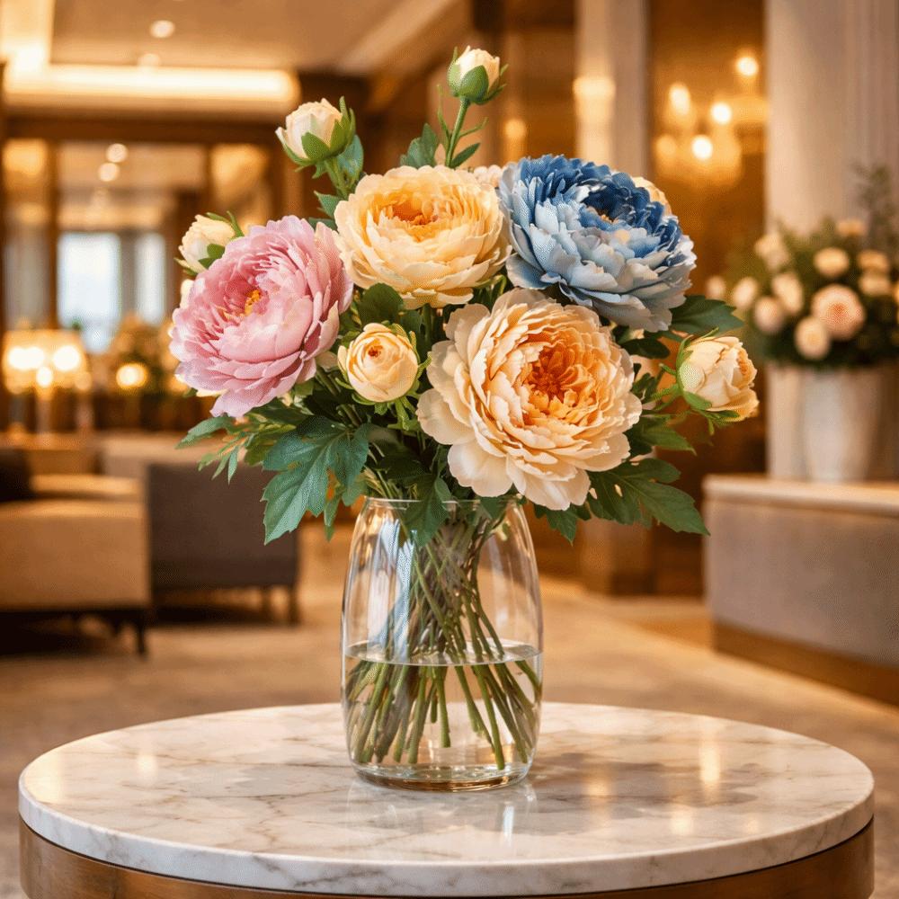 2 Heads Silk Peony Fake Flowers Silk Cloth Real Touch Artificial Flower Branch 68cm Length Simulation Peony Flower