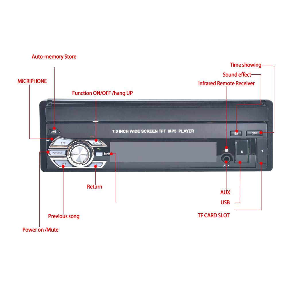 Reakosound Autoradio 1 Din 7'' Touch Screen Lettore multimediale universale per auto con ricevitore radio FM Bluetooth Supporto USB e telecamera posteriore
