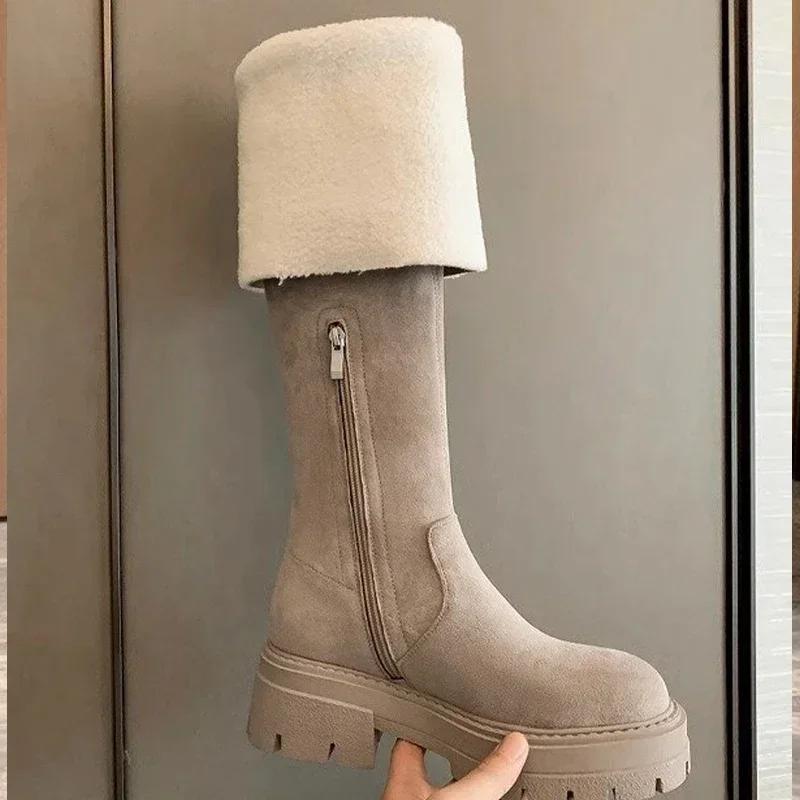 Women Mid Heels Over The Knee Suede Chelsea Boots New Platform Designer Luxury Shoes Goth Brand Walking Gladiator