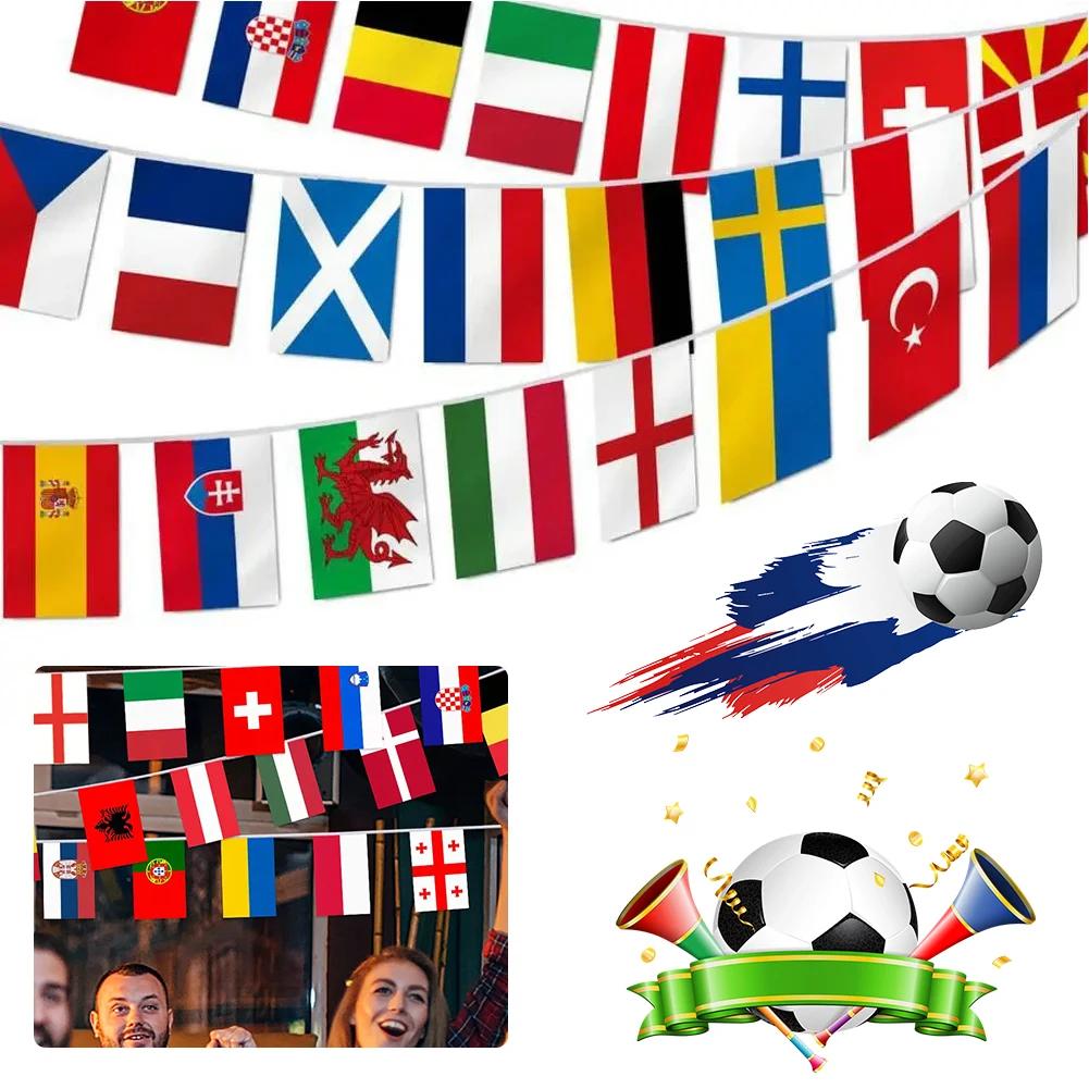 2025 Europe Countries Flag Euro Country Flag Football Cup 7M Bunting National String Flags Banner Football Event for Party Decor