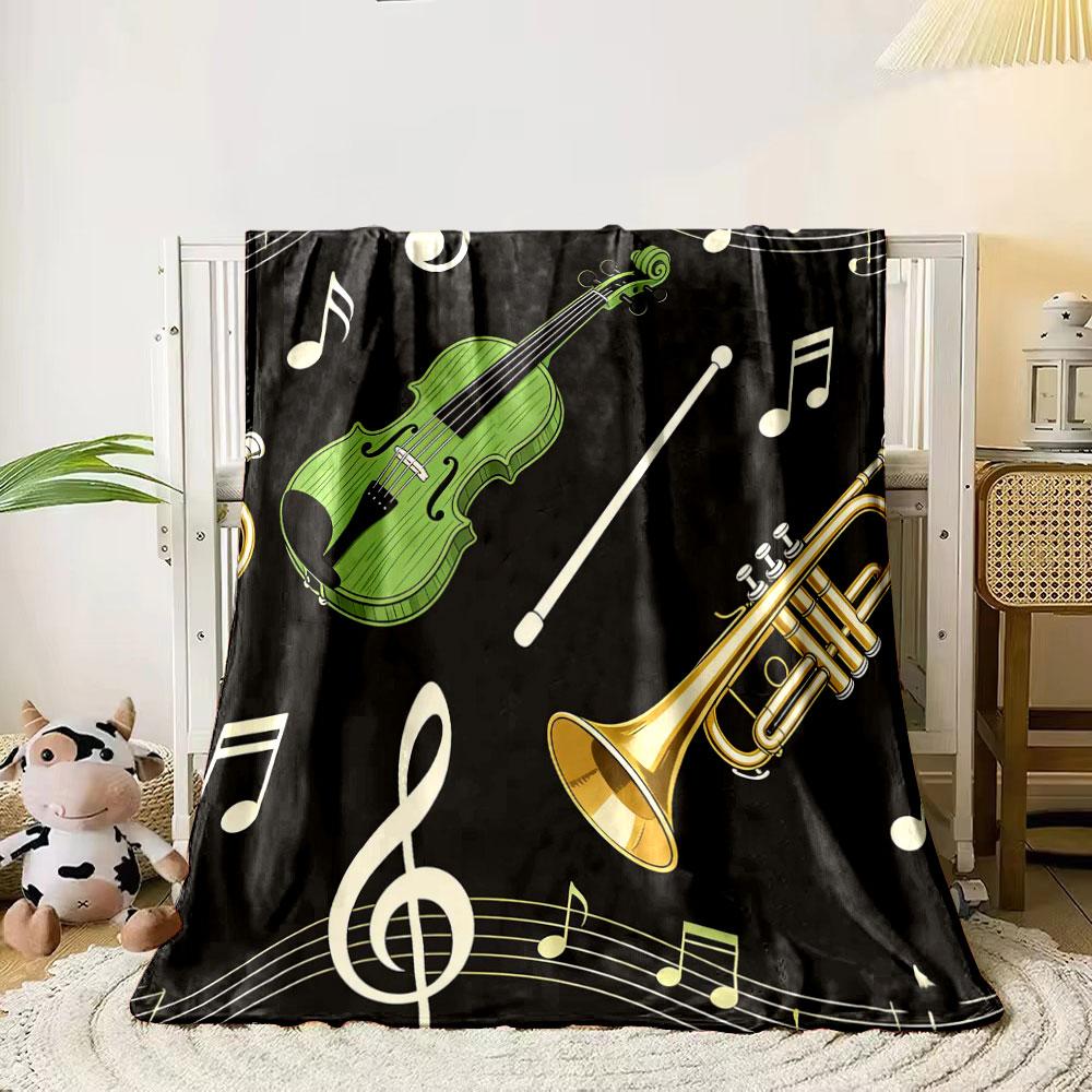 

Black Background Music Elements Print Blanket Warm Soft Fluffy Kids and Adults Sofa Bed Throw Blanket Outdoor Travel Camping 75x90cm