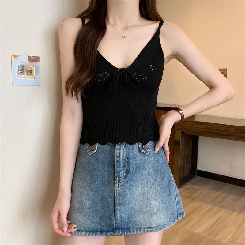 Knitted Camisole Vest for Women In Summer Sleeveless Sexy Short Style Inner Top Base Shirt