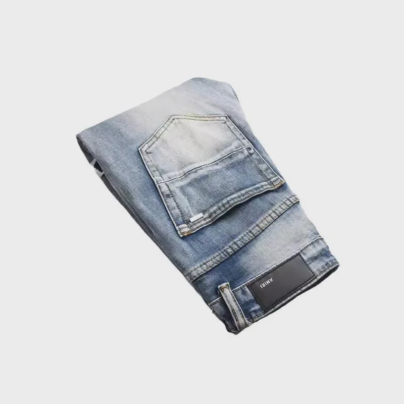 Washed Blue Embroidered Skinny Fit Men's Jeans
