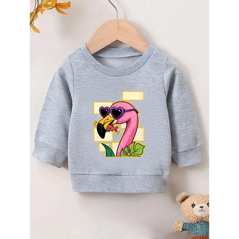 Kids Sweatshirt,Cute Flamingo Print Pattern,Soft Cotton.Comfortable Spring Lightweight Crew Neck Sweatshirt,Fashionable Design for Outdoor Wear
