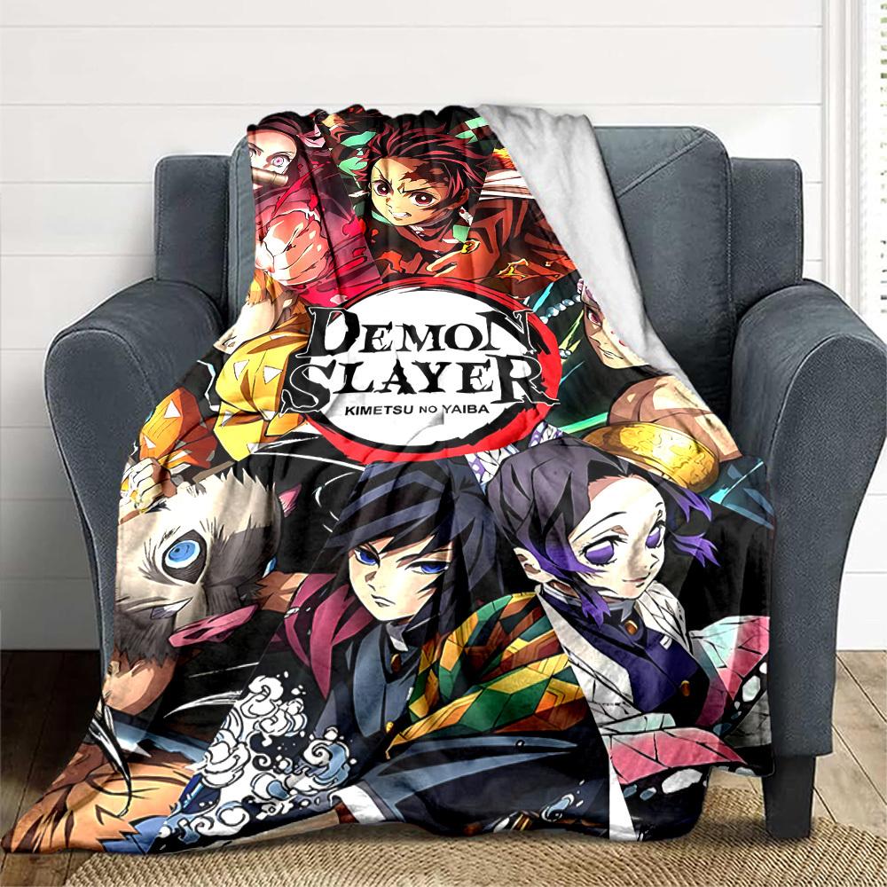 1pc Demon Slayer Flannel Throw Blanket HD Printed Lightweight Soft Warm All Season Blanket for Sofa, Bed, Travel, Camping Machine Washable