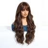 European and American Fashionable Women's Long Curly Hair Wig, Brown Water Ripple Fringe Bangs High Temperature Silk Synthetic Wig Headband