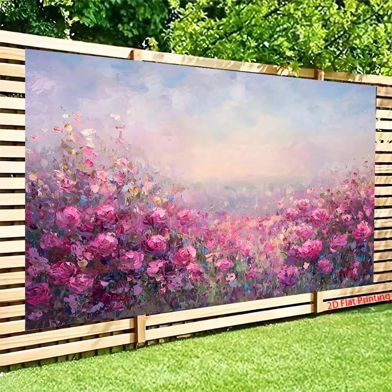 2D Impressionist Flower Backdrop Blush Rose Meadow Photography Background Cloth