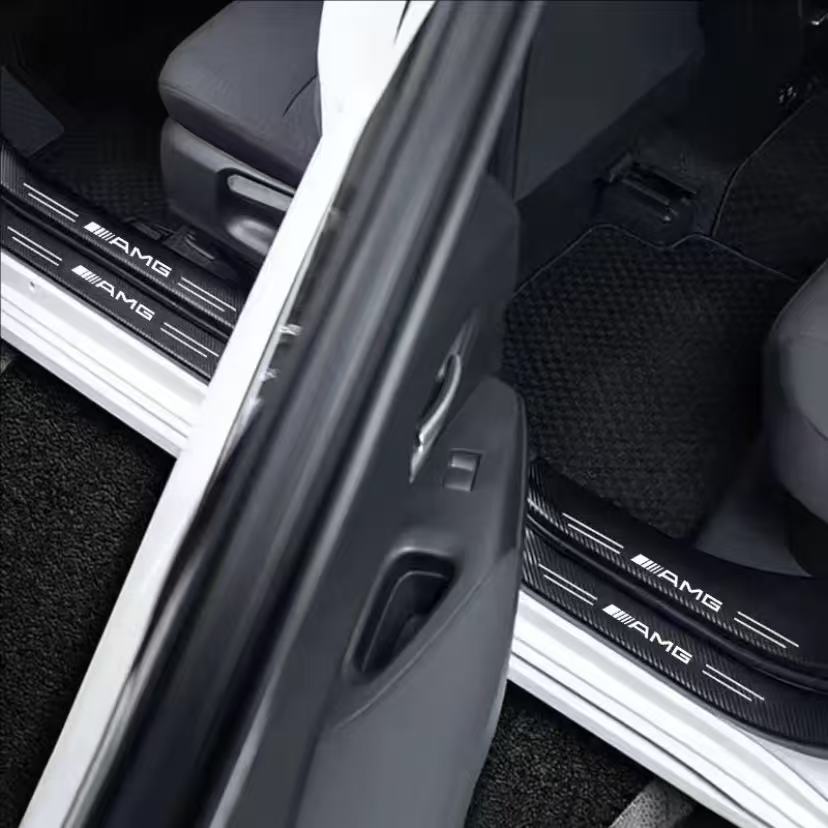 1/4/5Pcs Car Door Sill Scuff Plate Decor Carbon Fiber Stickers For Mercedes Benz AMG A B C E G CLA GLA W211 W214 W205 W203W204 IX3
