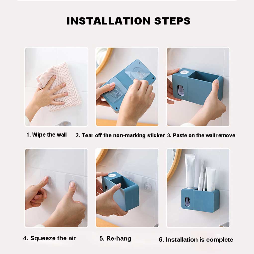 Home 2-in-1 Toothpaste Dispenser Punch-free Wall Mount Tooth Paste Toothbrush Holder Multifunctional Squeezer Bathroom Supplies