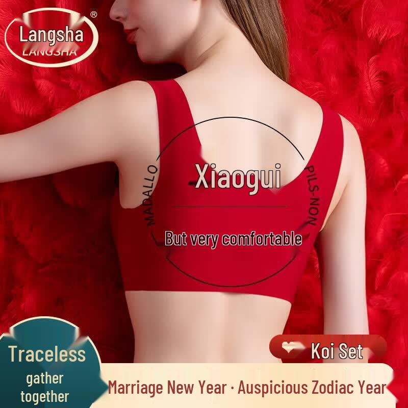Langsasa Women s Red Seamless Wireless Bra & Underwear Set L