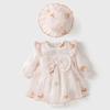 Vår Höst Söta Rosa Babyflickor Romperklänning Utomhus En Del Prinsessajumpsuit Spädbarn Fjärilsbody med Mössa 6-18M