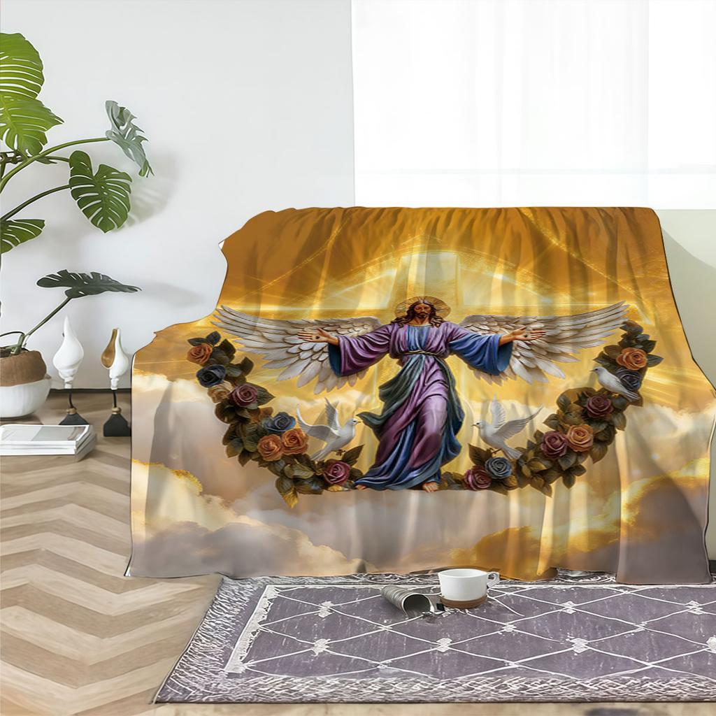 1pc Holy Jesus Print Flannel Blanket Multi Sizes Living Room Sofa Nap Cover Carpet Soft and Comfortable Machine Washable