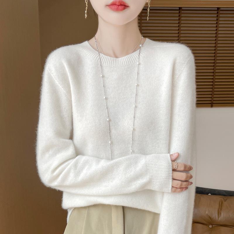 Herbst/Winter 2025 Damen 100% Wolle Nahtloser Rundhals Pullover