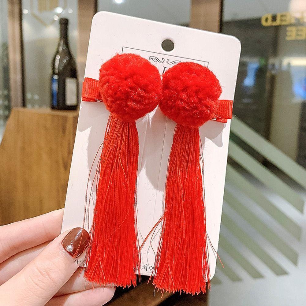 Ball Red Butterfly Children Barrettes Duckbill Clips Chinese Hanfu Hair Clips Festival Hairpins