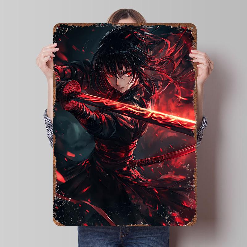 Anime Swordswoman Poster Customized Wall Art Vintage Metal Signs Retro Tin Plaque for Man Cave Decoration At Home Decorations