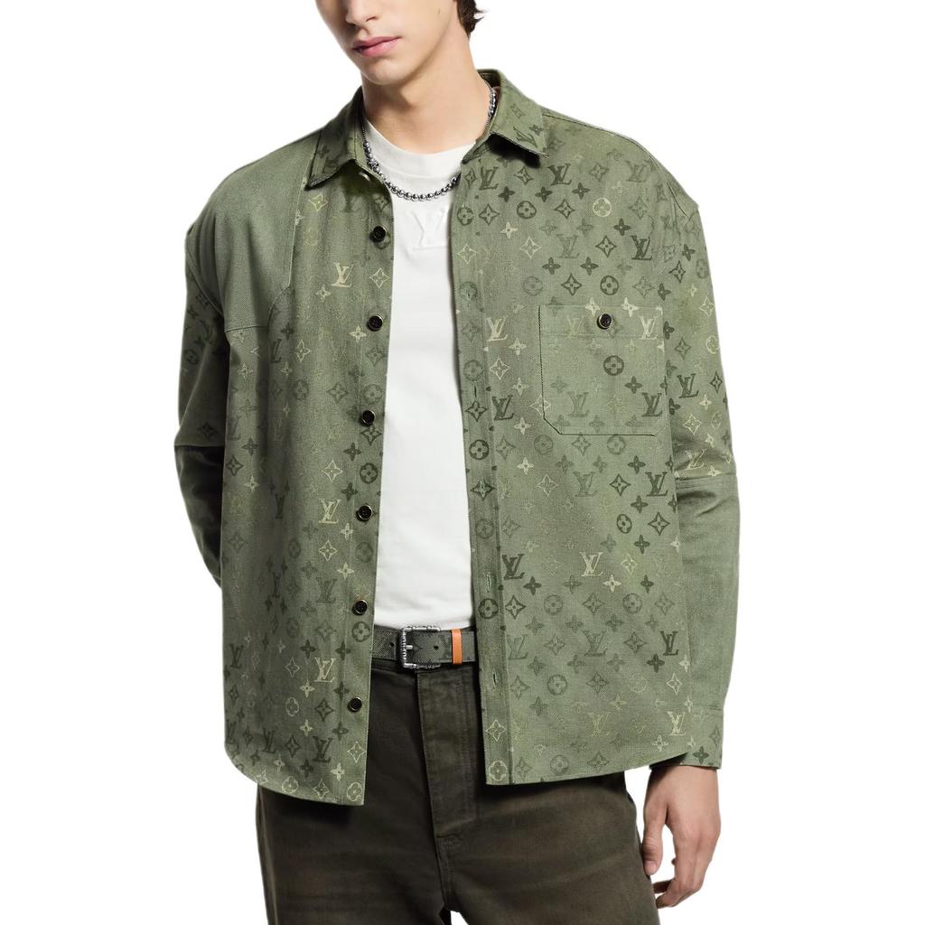Louis Vuitton Shirts Men's Green Pointed Collar Moderate 1AJC48