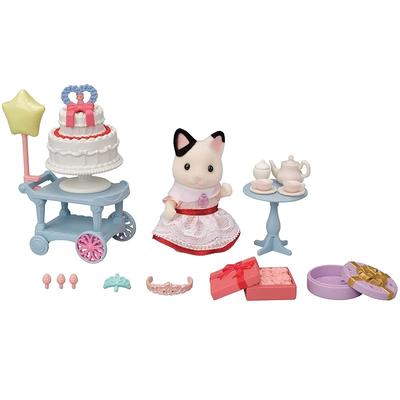 Sylvanian Families Doll and Furniture Set [Sweet Party Set - Charcoal Cat Girl] DF-21 ST Mark Certified, Ages 3 and Up, Toy Dollhouse, Sylvanian