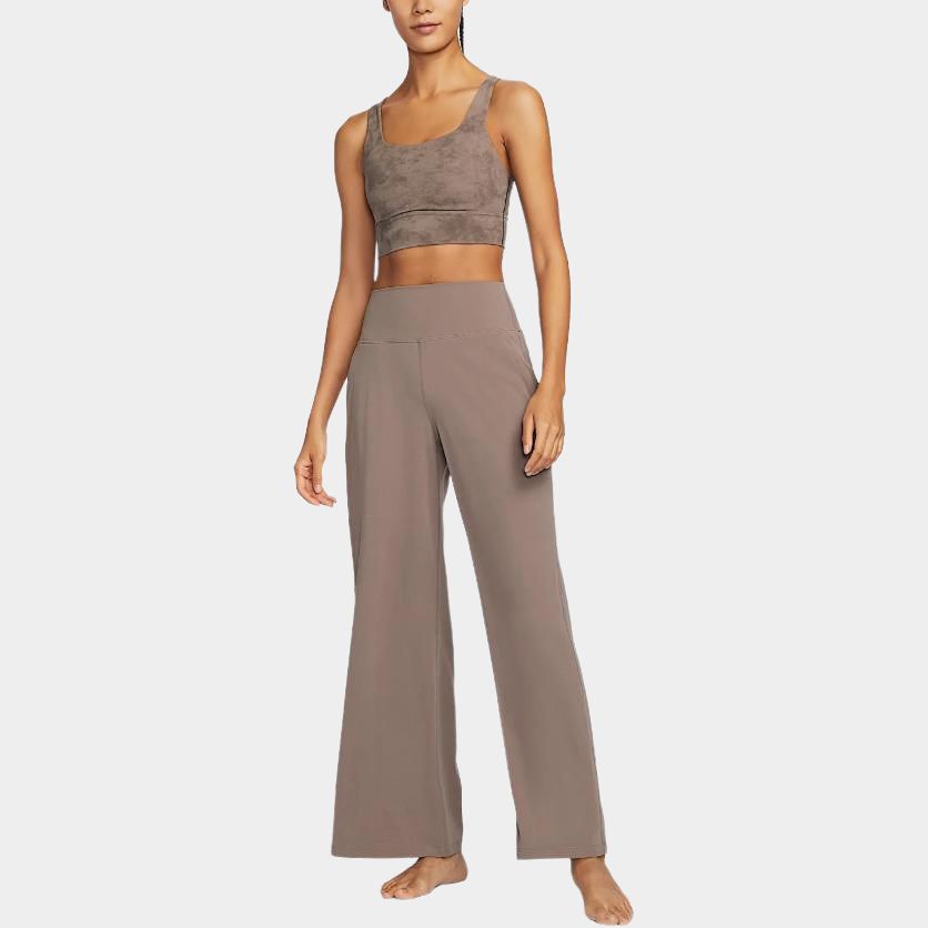 Nike Zenvy Dri-Fit High Waist Wide Leg Quick Dry Solid Color Casual Pants Women Bottoms Mink-Brown White HJ5361-233