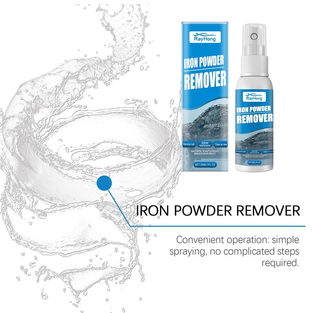 RAYHONG Spray Rimuovi Polvere di Ferro per Auto, Detergente Ruggine e Protettivo Antiruggine per Vernice Auto, Ruote e Superfici Metalliche 30ml
