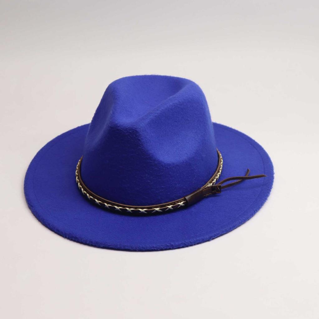 New European and American hot-selling belt jazz denim top hat European and American men's and women's multi-color stage hat woolen felt hat