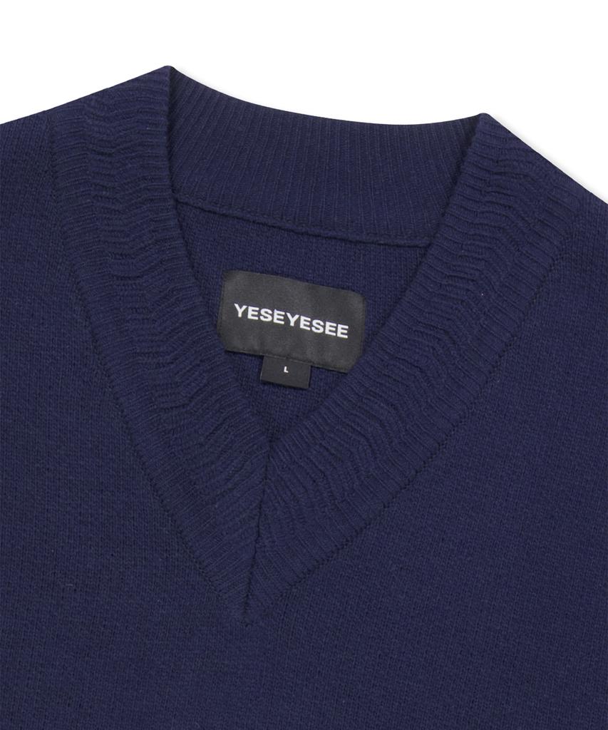 Yeseyesee One Pocket Knitted V-Neck Vest Navy