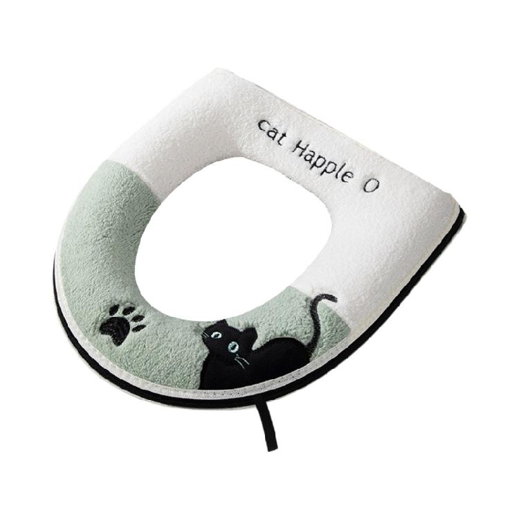 

Cartoon Cats Theme Toilet Seat Protector Soft Plush Toilet Seat Cushion For Household Bathroom Comfortable Accessory зелений