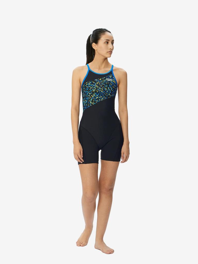 Competitive Swimming Training Swimsuit Sea Dots TurnS Short Kneeskin STW12360 L [Speed] Blue/Lemon