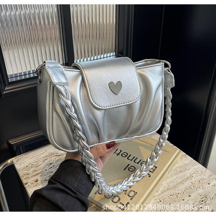 

Корейская версия сумки-облака из иностранного газа, плиссированная сумка-подмышка, новая модная нишевая сумка-мессенджер 2025, сумка-шоппер через плечо для通勤 серебряный