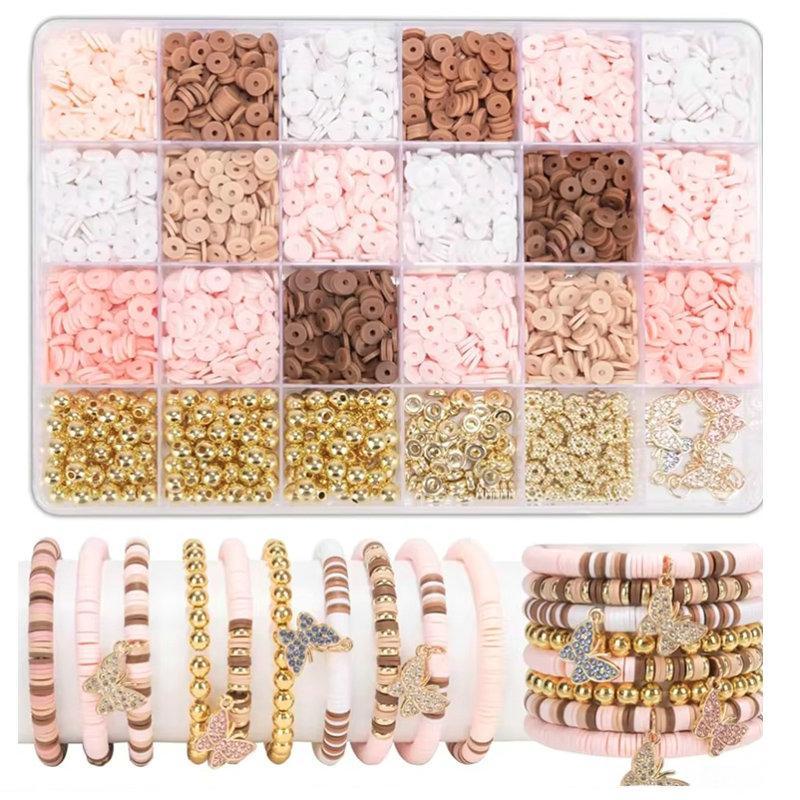 24 Colors Clay Beads Bracelet Making Kit Flat Preppy Beads Polymer Clay Beads Kit for Friendship Bracelets Making Craft DIY