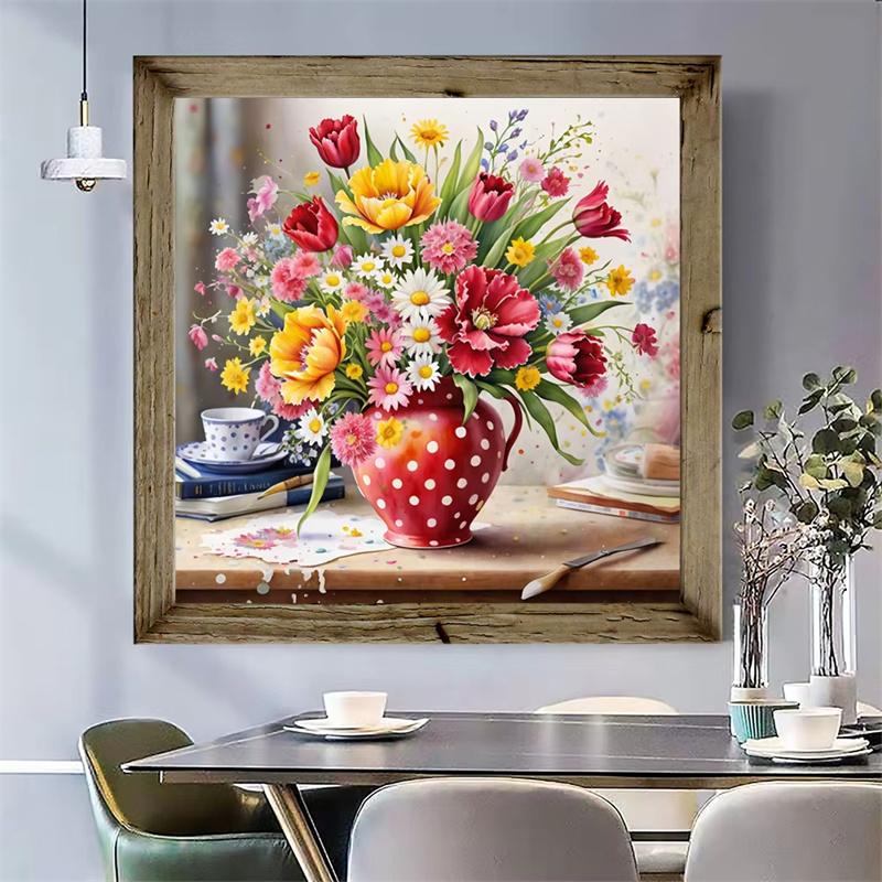 Art Vase Bouquet Diamond Painting  Full Round Diamond Mosaic Landscape Colorful Cross Stitch Kits Room Home Decor Gifts