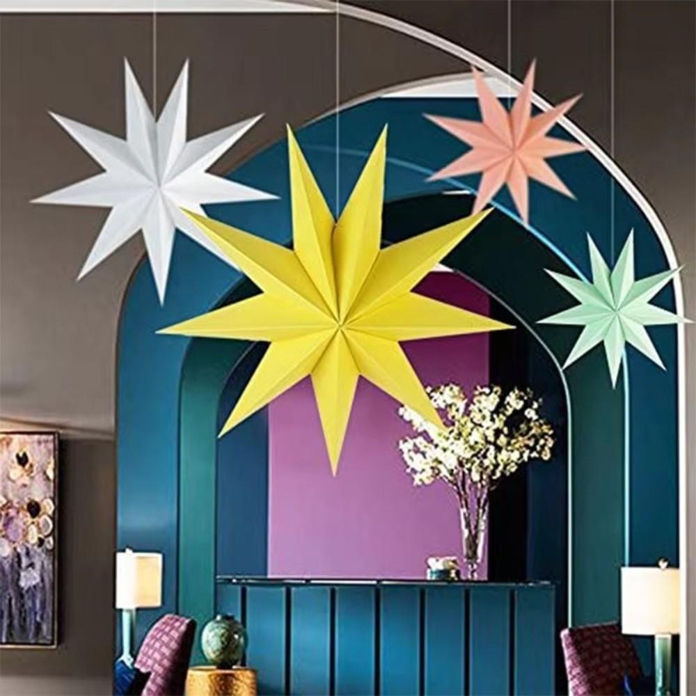 New 30cm Star Lanterns Folding 9-Pointed Hanging Paper Stars DIY Crafts Home Decor for Indoor/Outdoor Windows