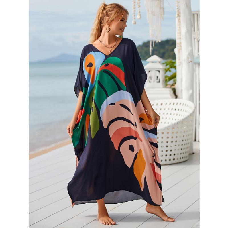 Moda Donna Estate Primavera Stampa a Blocchi di Colore Maniche 1/2 Scollo a V Linea Vita Lassa Abiti Casual