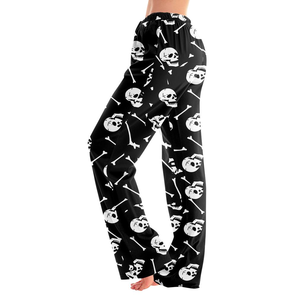 Adult Loose Fit Halloween Printed Pajama Pants with Elastic Waist - No Drawstring