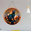Decorative Black Cat Nature Landscape Print Round Wooden Hanging Plaque Indoor Wall Art Ornament Festival Home Decor Gift for Cat Lovers