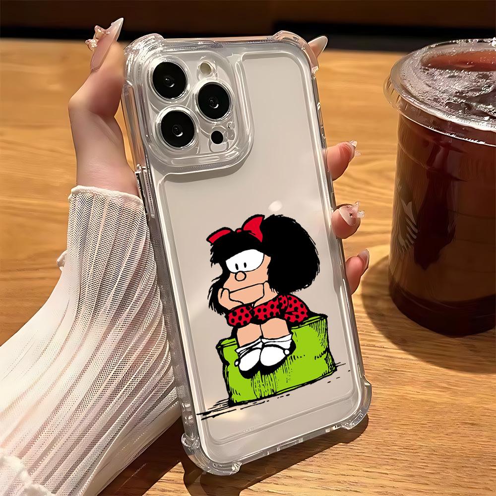 

Cute Cartoon Bow Mafaldas Phone Case for IPhone 16 15 14 13 12 11 Mini Pro Max X XR XSMax 7 8 Plus Shockproof Transparent Cover iPhone 14 ProMax