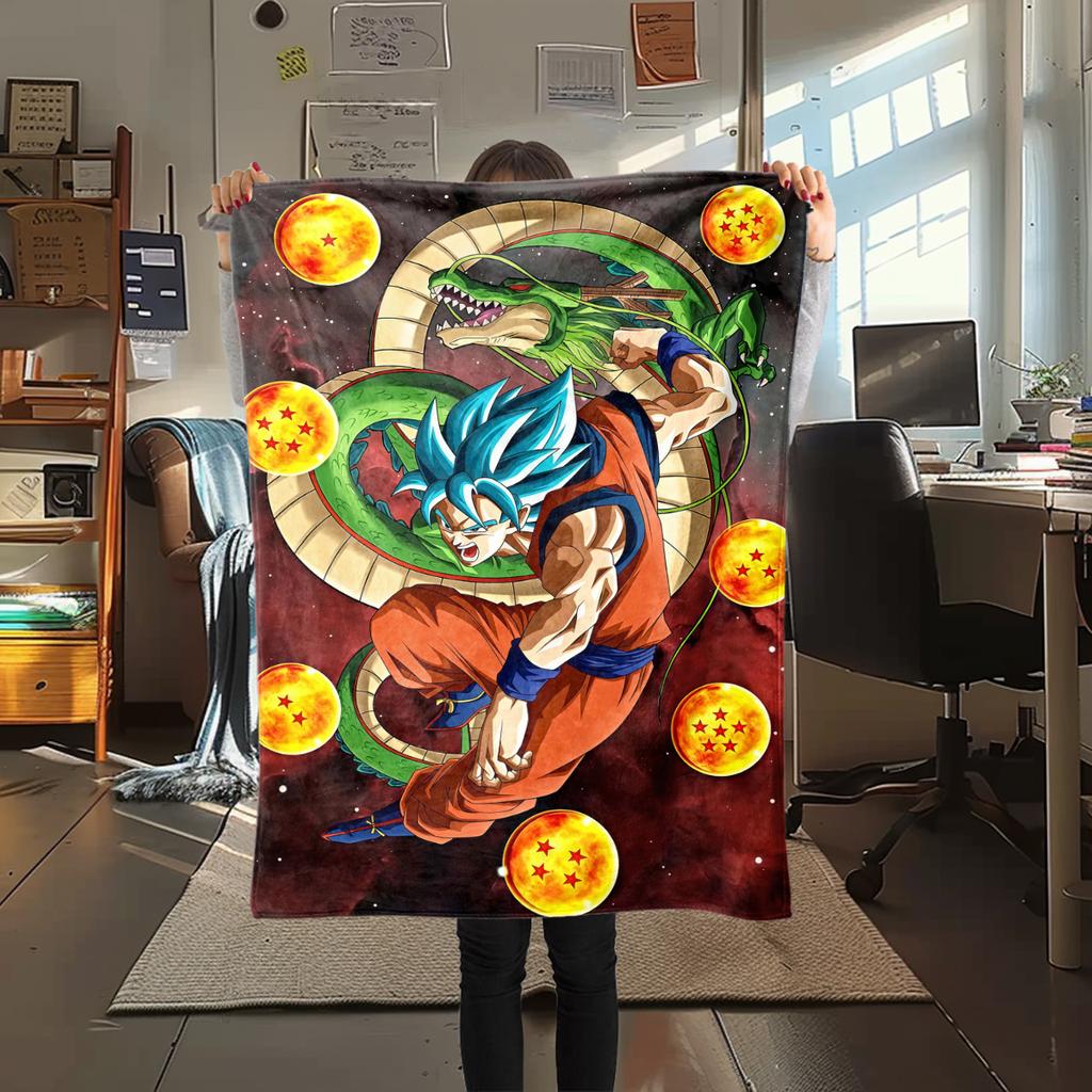 1PC Son Goku  Print Flannel Blanket, High Quality All Seasons, Home Decor, Warmth and Comfort, Perfect for Christmas Gifts