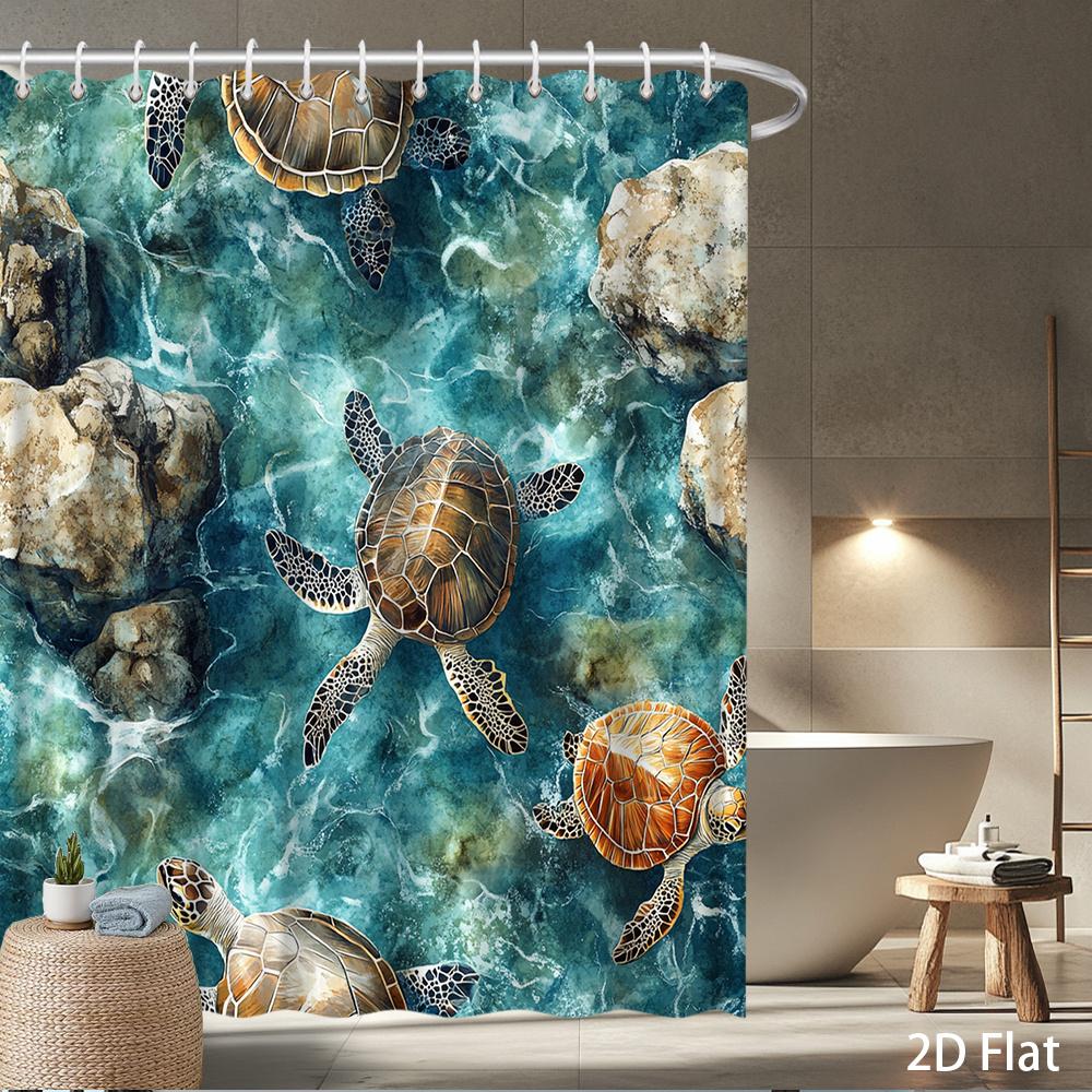

Sea Turtle Shower Curtain – Realistic Ocean Scene With Turtles & Rocks In Aqua Blue, Waterproof Polyester, 72X72 Inch W60H190(CM)-1 Pcs