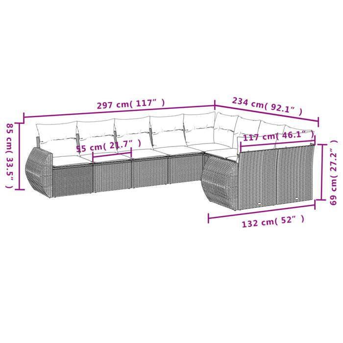 VidaXL Salon de Jardin avec Coussins 9 pcs, Canapés de Terrasse, Ensemble de Meubles de Patio, Mobilier d'Extérieur, Beige 3254176