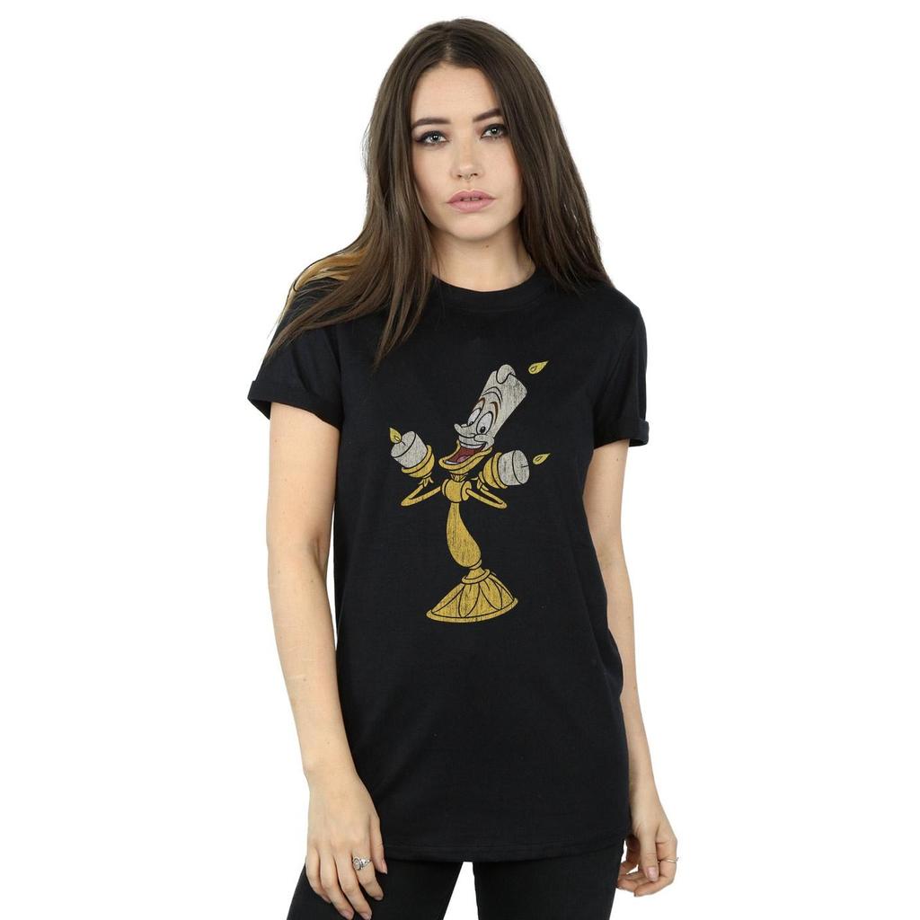 Disney Womens/Ladies Beauty And The Beast Lumiere Distressed Cotton Boyfriend T-Shirt